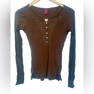 VTG Y2K Steve & Barry’s Brown Henley Ribbed Sequins Top NWT Size S